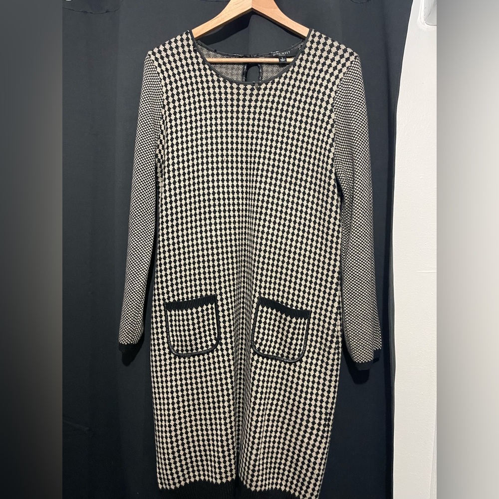 Nine West Black and Cream Houndstooth Dress